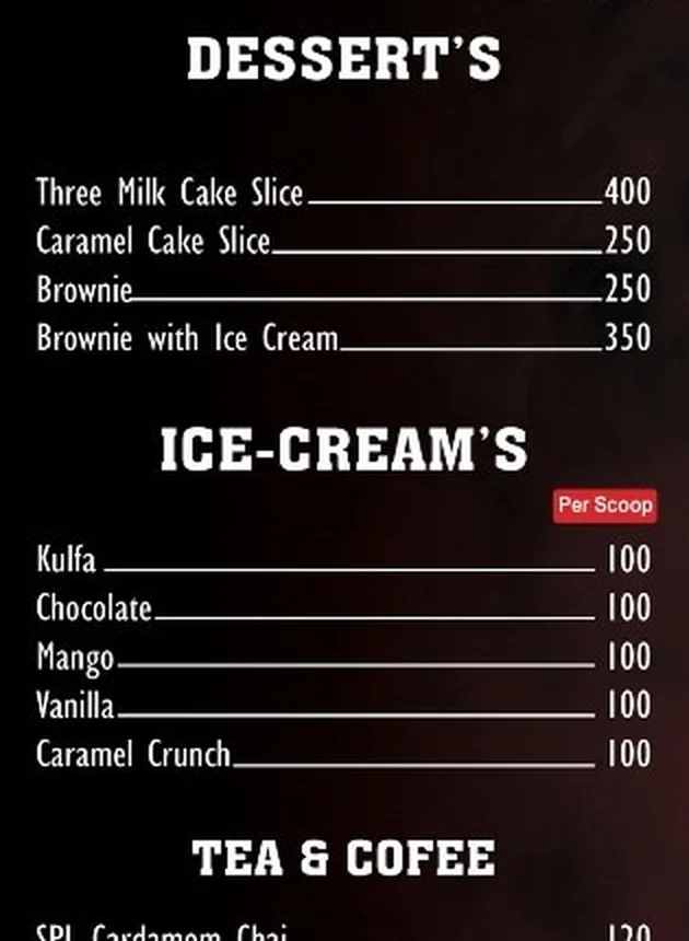 Slice’N’ Serve menu artwork: desserts, ice-cream and tea and coffee