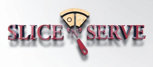 Slice’N’ Serve logo: a pizza slice on a spatula between the words SLICE and SERVE