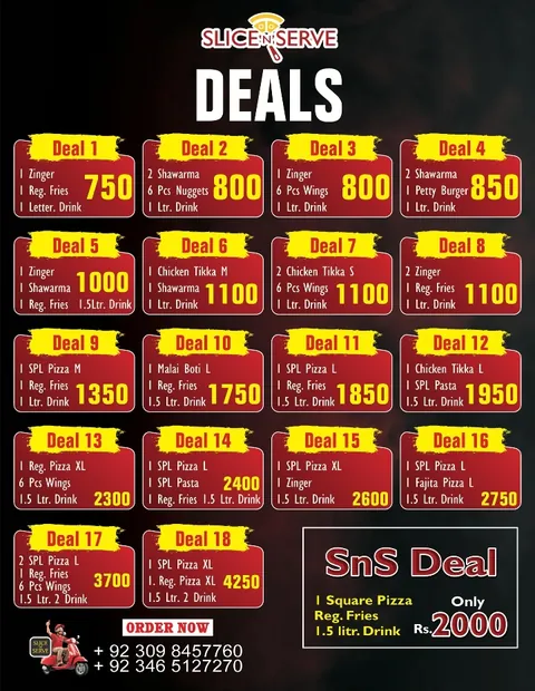 Slice’N’ Serve deals menu